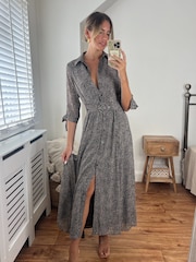 Style Cheat Black Pebble Print Daphne Belted Shirt Midaxi Dress - Image 1 of 4