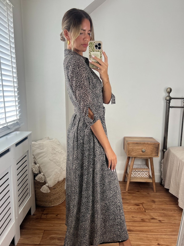 Style Cheat Black Pebble Print Daphne Belted Shirt Midaxi Dress - Image 2 of 4