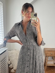 Style Cheat Black Pebble Print Daphne Belted Shirt Midaxi Dress - Image 4 of 4
