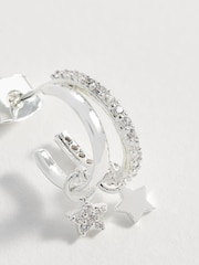 Estella Bartlett Silver Tone Duo Pave Star Hoops - Image 2 of 4