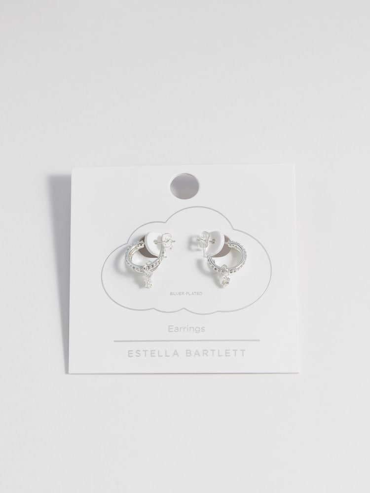 Estella Bartlett Silver Tone Duo Pave Star Hoops - Image 3 of 4