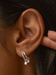 Estella Bartlett Silver Tone Duo Pave Star Hoops - Image 4 of 4
