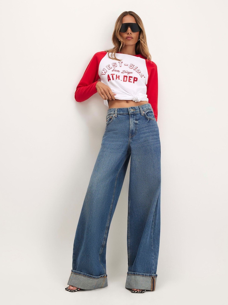 Buy River Island Blue Wide Leg Turn Up Hem Jeans from Next Ireland