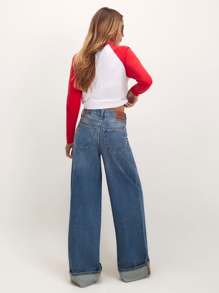 Buy River Island Blue Wide Leg Turn Up Hem Jeans from Next Ireland