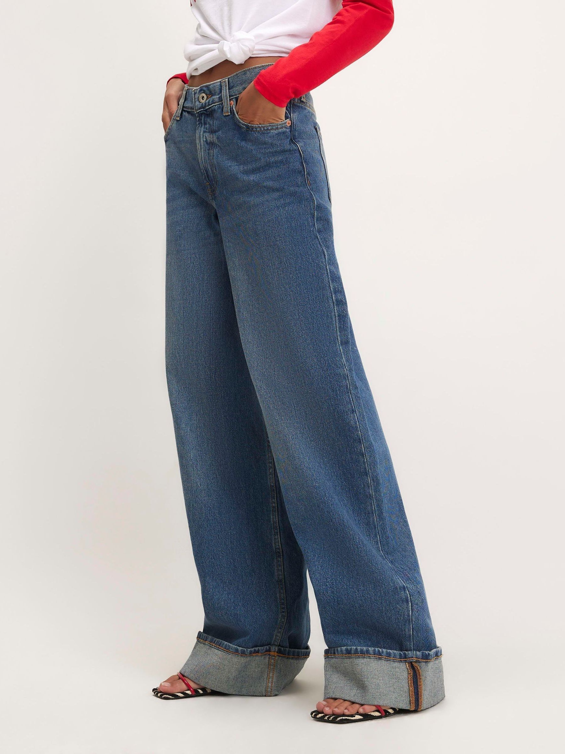 Buy River Island Blue Wide Leg Turn Up Hem Jeans from Next Ireland