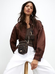 River Island Brown Leopard Webbing Strap Cross-Body Bag - Image 1 of 6
