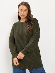 Yours Curve Green Longline Waffle Knit Jumper - Image 1 of 6