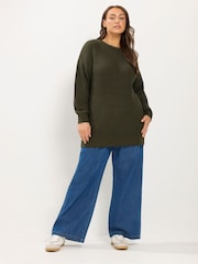 Yours Curve Green Longline Waffle Knit Jumper - Image 2 of 6
