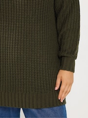 Yours Curve Green Longline Waffle Knit Jumper - Image 4 of 6
