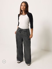 PixieGirl Petite Black Rigid Pull On Wide Leg Jeans - Image 1 of 6