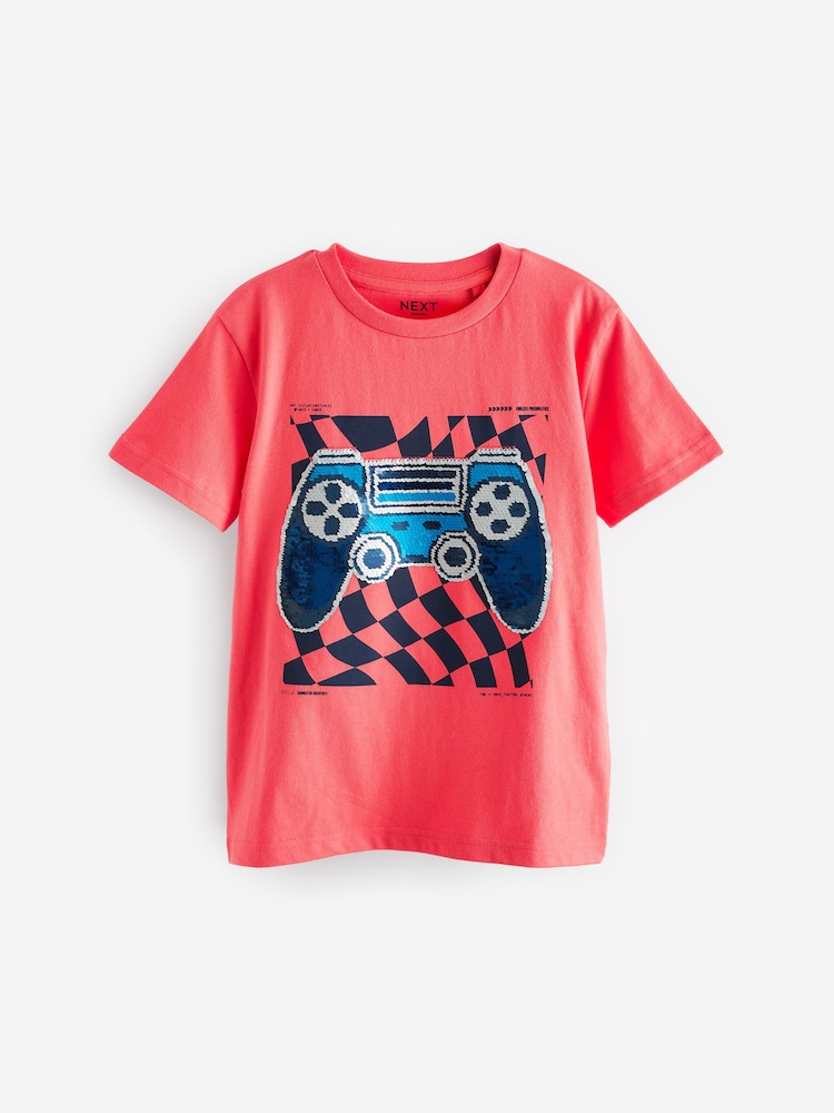 Red Controller Short Sleeve Flippy Sequin T-Shirt (3-16yrs) - Image 1 of 4