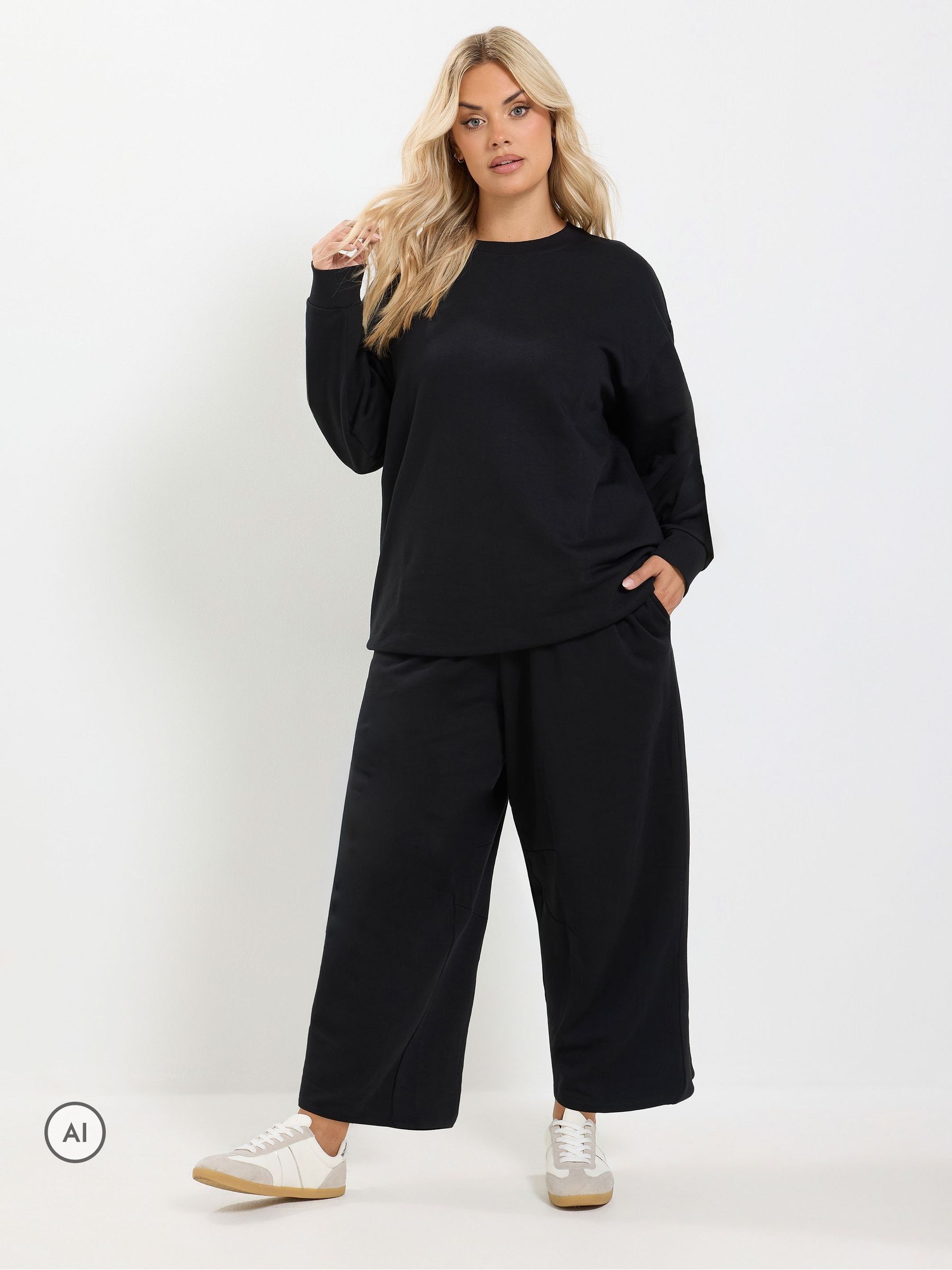 Yours Curve Women's Black Sweatshirt And Barrel Joggers Set - Image 1
