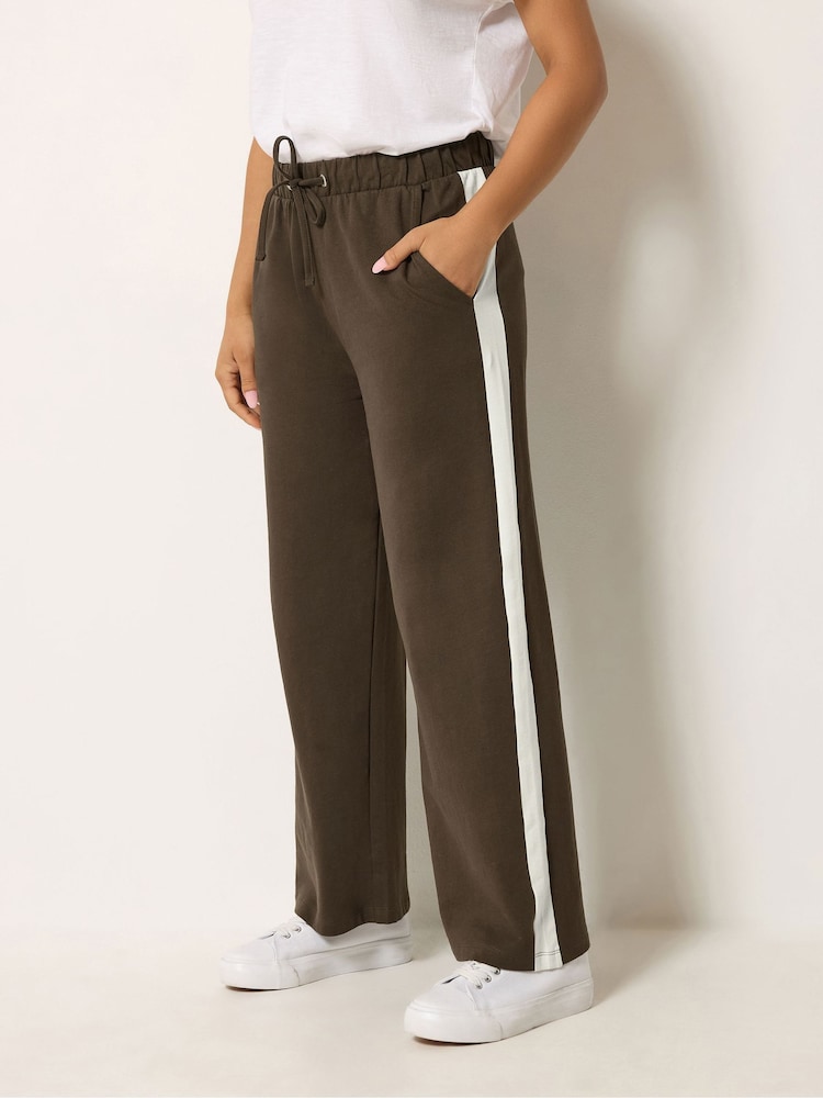 M&Co Brown Petite Side Stripe Cotton Wide Leg Joggers - Image 1 of 6