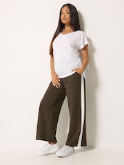 M&Co Brown Petite Side Stripe Cotton Wide Leg Joggers - Image 2 of 6