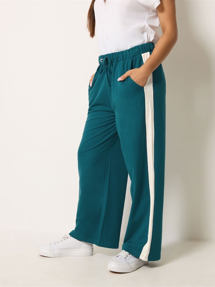M&Co Blue Petite Side Stripe Cotton Wide Leg Joggers - Image 2 of 6