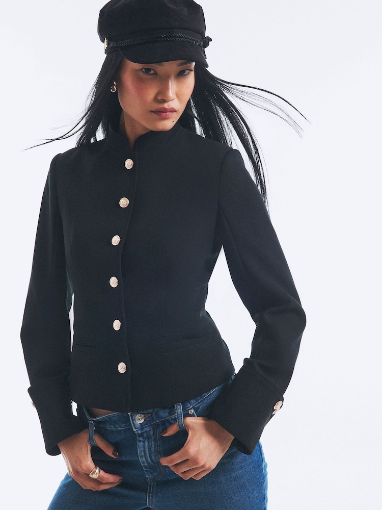 River Island Black Long Sleeve High Neck Military Jacket - Image 1 of 4