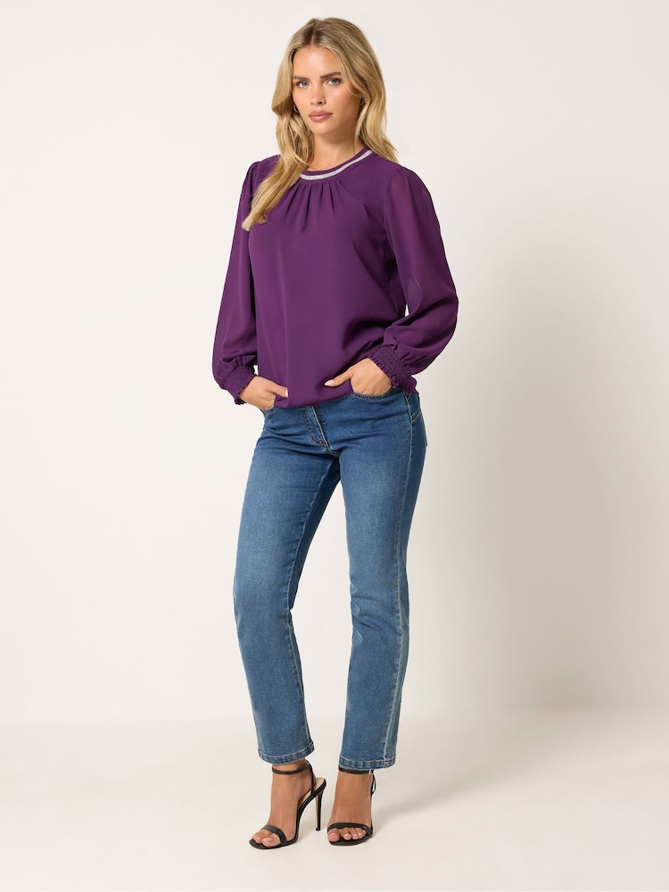 M&Co Petite Trim Neck Blouse - 6的图像2｝