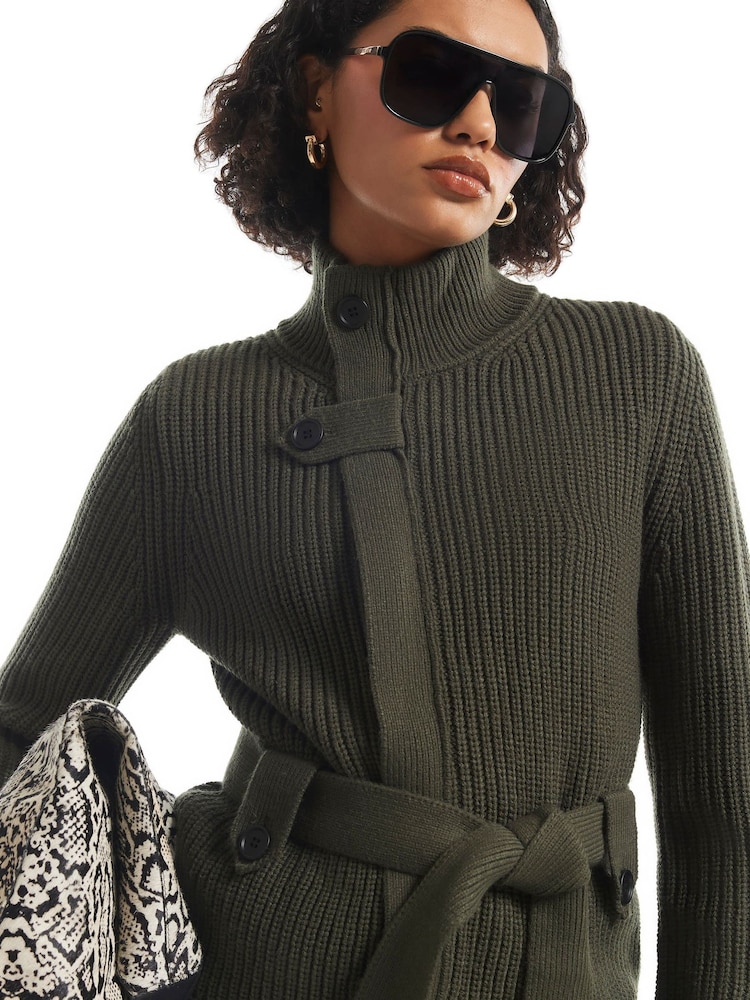 River Island Green Tie Rib Cardigan - Image 4 of 4 River Island Green Tie Rib Cardigan - Image 4 of 4