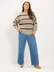 Yours Curve Natural Stripe Waffle Knitted Jumper - Image 2 of 6