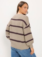 Yours Curve Natural Stripe Waffle Knitted Jumper - Image 3 of 6