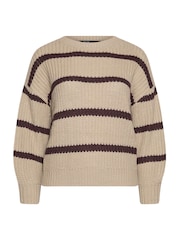 Yours Curve Natural Stripe Waffle Knitted Jumper - Image 5 of 6