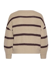 Yours Curve Natural Stripe Waffle Knitted Jumper - Image 6 of 6