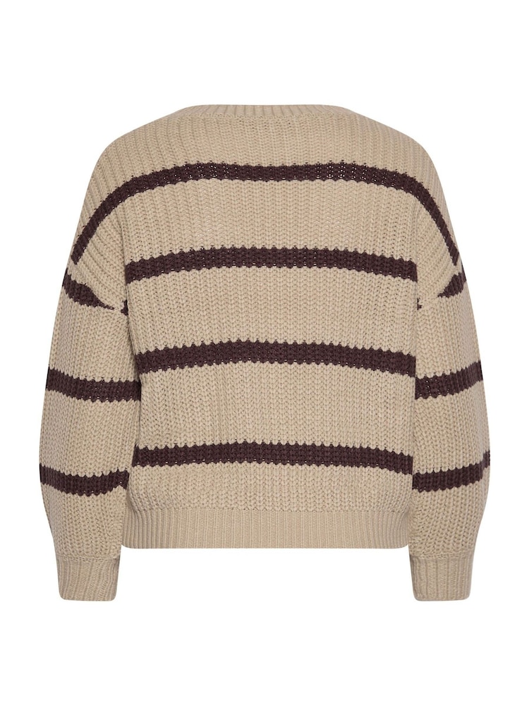 Yours Curve Natural Stripe Waffle Knitted Jumper - Image 6 of 6 Yours Curve Natural Stripe Waffle Knitted Jumper - Image 6 of 6