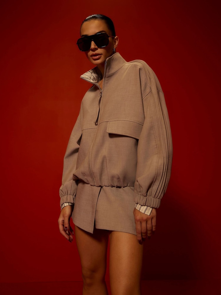 River Island Grey Hybrid Detail Tailored Bomber Jacket - Image 1 of 4 River Island Grey Hybrid Detail Tailored Bomber Jacket - Image 1 of 4