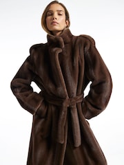 River Island Brown Faux Fur Belted Robe Coat - Image 3 of 4