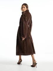River Island Brown Faux Fur Belted Robe Coat - Image 4 of 4