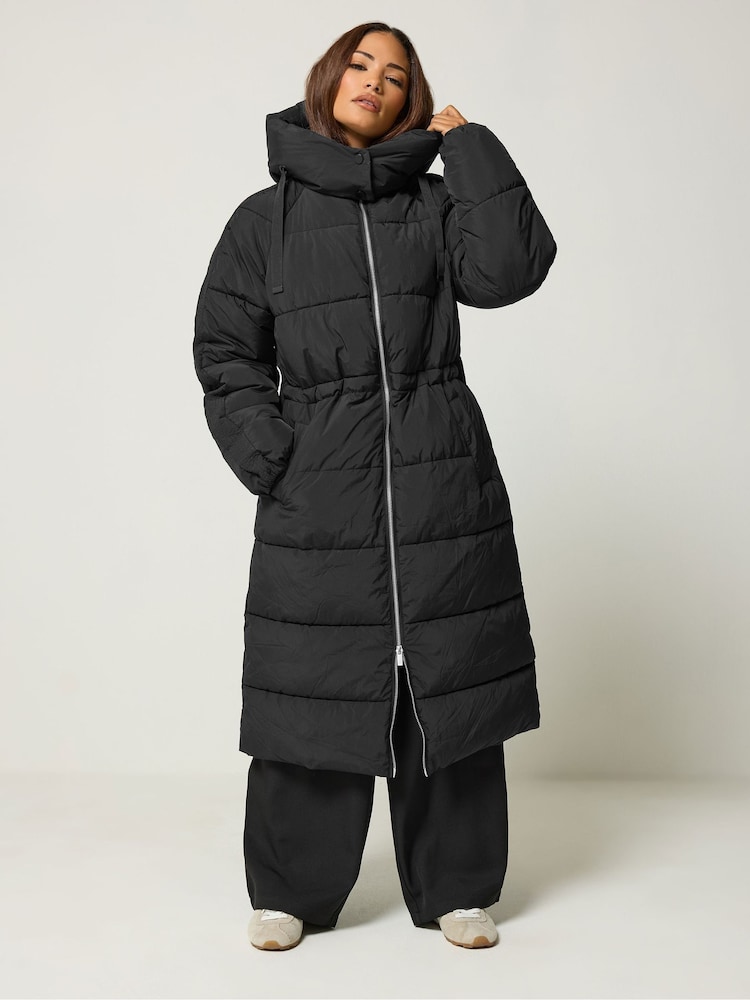 PixieGirl Petite Black Midi Padded Coat - Image 2 of 6 PixieGirl Petite Black Midi Padded Coat - Image 2 of 6