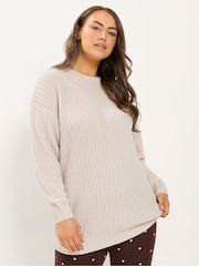 Yours Curve Natural Longline Waffle Knit Jumper - Image 1 of 6