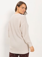 Yours Curve Natural Longline Waffle Knit Jumper - Image 3 of 6