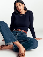 Boden Blue Paula Ribbed Boatneck Jumper - Image 1 of 6