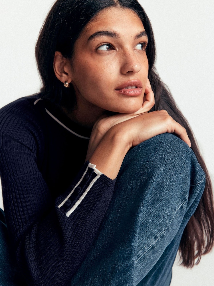 Boden Blue Paula Ribbed Boatneck Jumper - Image 2 of 6