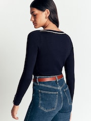 Boden Blue Paula Ribbed Boatneck Jumper - Image 3 of 6