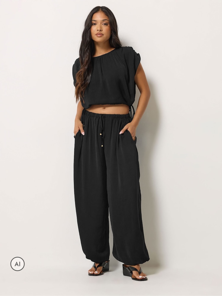 PixieGirl Petite Black Satin Balloon Trousers - Image 1 of 6