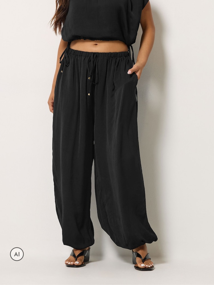 PixieGirl Petite Black Satin Balloon Trousers - Image 2 of 6