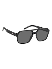 Tommy Hilfiger Black Square Double-Bridge Sunglasses In Black - Image 1 of 6