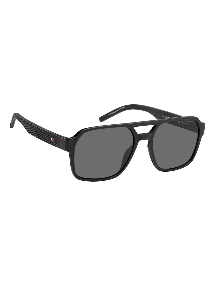 Tommy Hilfiger Black Square Double-Bridge Sunglasses In Black - Image 1 of 6