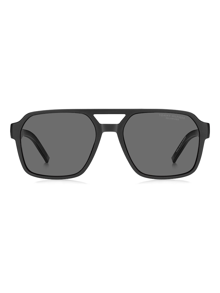 Tommy Hilfiger Black Square Double-Bridge Sunglasses In Black - Image 2 of 6
