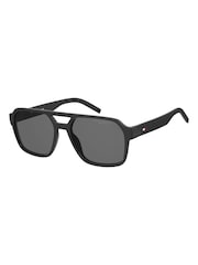 Tommy Hilfiger Black Square Double-Bridge Sunglasses In Black - Image 3 of 6