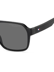 Tommy Hilfiger Black Square Double-Bridge Sunglasses In Black - Image 5 of 6