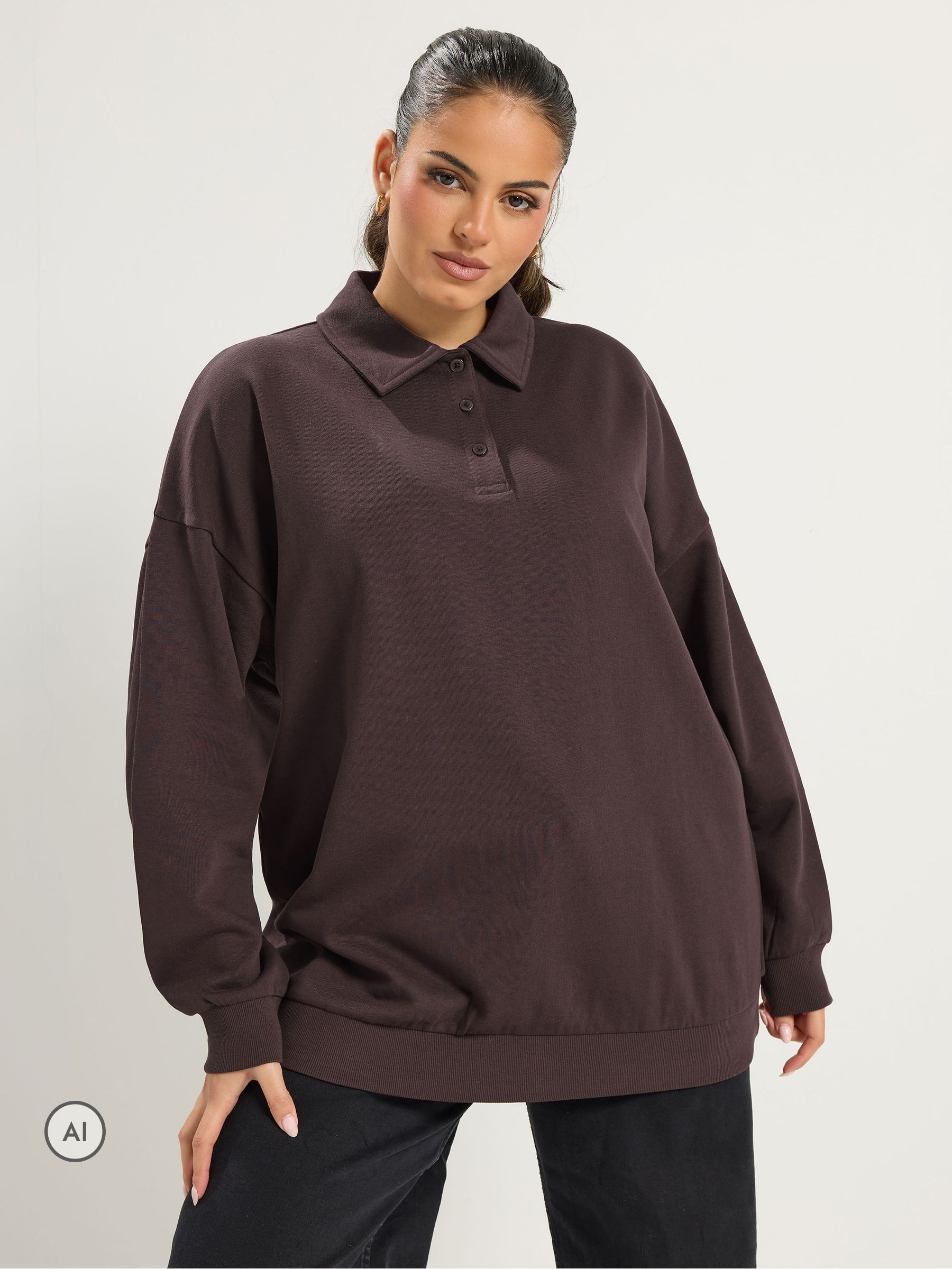 Yours Women's Chocolate Rugby Sweatshirt In | : 30/32 - Image 6