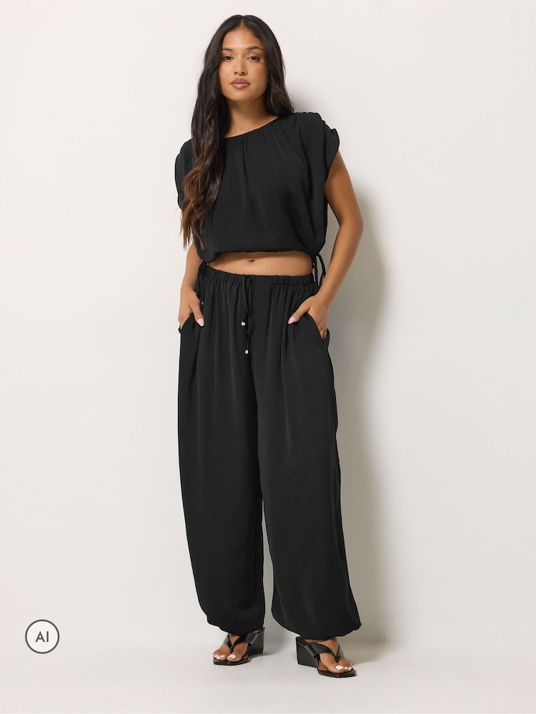 PixieGirl Petite Black Satin Balloon Trousers Set - Image 2 of 7 PixieGirl Petite Black Satin Balloon Trousers Set - Image 2 of 7
