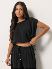 PixieGirl Petite Black Satin Balloon Trousers Set - Image 3 of 7