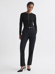 Reiss Black Sadie Mesh Panel Fitted Top - Image 3 of 5