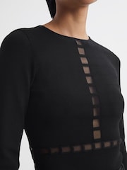 Reiss Black Sadie Mesh Panel Fitted Top - Image 4 of 5