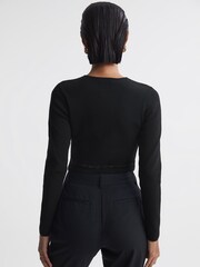 Reiss Black Sadie Mesh Panel Fitted Top - Image 5 of 5
