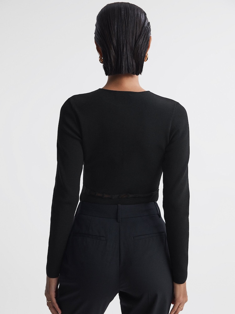 Reiss Black Sadie Mesh Panel Fitted Top - Image 5 of 5